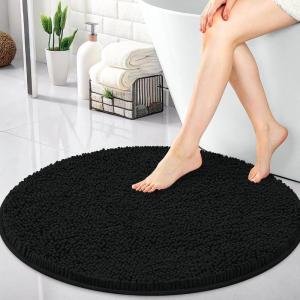 imageOLANLY 30inch Round Bathroom Rugs Extra Soft and Absorbent Chenille Bath Rugs Quick Dry Machine Washable Bath Mats for Bathroom Floor Tub and Shower Home Decor Accessories GreyBlack