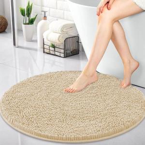 imageOLANLY 30inch Round Bathroom Rugs Extra Soft and Absorbent Chenille Bath Rugs Quick Dry Machine Washable Bath Mats for Bathroom Floor Tub and Shower Home Decor Accessories GreyBeige
