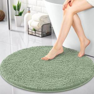 imageOLANLY 30inch Round Bathroom Rugs Extra Soft and Absorbent Chenille Bath Rugs Quick Dry Machine Washable Bath Mats for Bathroom Floor Tub and Shower Home Decor Accessories GreySage Green