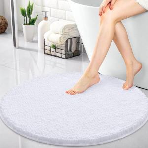 imageOLANLY 30inch Round Bathroom Rugs Extra Soft and Absorbent Chenille Bath Rugs Quick Dry Machine Washable Bath Mats for Bathroom Floor Tub and Shower Home Decor Accessories GreyWhite