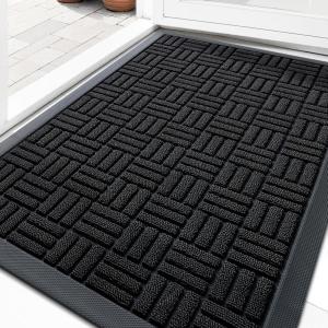 imageOLANLY Front Door Mat Outside Entrance 29x17 Absorbent Heavy Duty Sturdy Natural Rubber Doormat Indoor Outdoor Stain and Fade Resistant NonSlip Backing Low Profile Floor Mat for Entryway GreyBlack