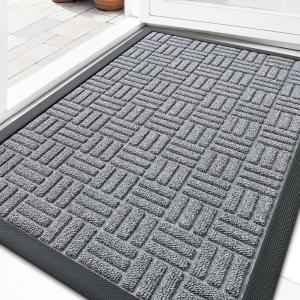 imageOLANLY Front Door Mat Outside Entrance 29x17 Absorbent Heavy Duty Sturdy Natural Rubber Doormat Indoor Outdoor Stain and Fade Resistant NonSlip Backing Low Profile Floor Mat for Entryway GreyCharcoal Gray