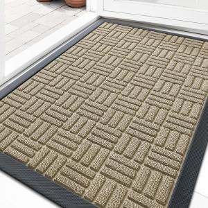 imageOLANLY Front Door Mat Outside Entrance 29x17 Absorbent Heavy Duty Sturdy Natural Rubber Doormat Indoor Outdoor Stain and Fade Resistant NonSlip Backing Low Profile Floor Mat for Entryway GreyBeige