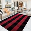 imageOLANLY Brown and Black Striped Rug 2 x 43quot 24quot x 51quot  Washable Cotton Doormat for Indoor Outdoor Use Layered Front Porch Rug for Entryway Kitchen PatioRed and Black Checkered