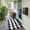 imageOLANLY Brown and Black Striped Rug 2 x 43quot 24quot x 51quot  Washable Cotton Doormat for Indoor Outdoor Use Layered Front Porch Rug for Entryway Kitchen PatioBlack and White Checkered