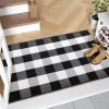 imageOLANLY Brown and Black Striped Rug 2 x 43quot 24quot x 51quot  Washable Cotton Doormat for Indoor Outdoor Use Layered Front Porch Rug for Entryway Kitchen PatioBlack and White Checkered