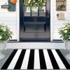 imageOLANLY Brown and Black Striped Rug 2 x 43quot 24quot x 51quot  Washable Cotton Doormat for Indoor Outdoor Use Layered Front Porch Rug for Entryway Kitchen PatioBlack and White Striped