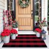 imageOLANLY Brown and Black Striped Rug 2 x 43quot 24quot x 51quot  Washable Cotton Doormat for Indoor Outdoor Use Layered Front Porch Rug for Entryway Kitchen PatioRed and Black Checkered