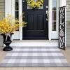 imageOLANLY Brown and Black Striped Rug 2 x 43quot 24quot x 51quot  Washable Cotton Doormat for Indoor Outdoor Use Layered Front Porch Rug for Entryway Kitchen PatioGrey and White Checkered
