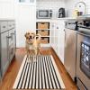 imageOLANLY Brown and Black Striped Rug 2 x 43quot 24quot x 51quot  Washable Cotton Doormat for Indoor Outdoor Use Layered Front Porch Rug for Entryway Kitchen PatioBeige and Black Striped