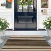 imageOLANLY Brown and Black Striped Rug 2 x 43quot 24quot x 51quot  Washable Cotton Doormat for Indoor Outdoor Use Layered Front Porch Rug for Entryway Kitchen PatioBrown and Black Striped