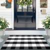 imageOLANLY Brown and Black Striped Rug 2 x 43quot 24quot x 51quot  Washable Cotton Doormat for Indoor Outdoor Use Layered Front Porch Rug for Entryway Kitchen PatioBlack and White Checkered