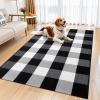imageOLANLY Brown and Black Striped Rug 2 x 43quot 24quot x 51quot  Washable Cotton Doormat for Indoor Outdoor Use Layered Front Porch Rug for Entryway Kitchen PatioBlack and White Checkered