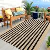 imageOLANLY Brown and Black Striped Rug 2 x 43quot 24quot x 51quot  Washable Cotton Doormat for Indoor Outdoor Use Layered Front Porch Rug for Entryway Kitchen PatioBrown and Black Striped