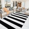 imageOLANLY Brown and Black Striped Rug 2 x 43quot 24quot x 51quot  Washable Cotton Doormat for Indoor Outdoor Use Layered Front Porch Rug for Entryway Kitchen PatioBlack and White Striped