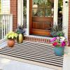 imageOLANLY Brown and Black Striped Rug 2 x 43quot 24quot x 51quot  Washable Cotton Doormat for Indoor Outdoor Use Layered Front Porch Rug for Entryway Kitchen PatioBeige and Black Striped