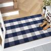 imageOLANLY Brown and Black Striped Rug 2 x 43quot 24quot x 51quot  Washable Cotton Doormat for Indoor Outdoor Use Layered Front Porch Rug for Entryway Kitchen PatioNavy and White Checkered
