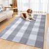 imageOLANLY Brown and Black Striped Rug 2 x 43quot 24quot x 51quot  Washable Cotton Doormat for Indoor Outdoor Use Layered Front Porch Rug for Entryway Kitchen PatioGrey and White Checkered