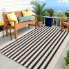imageOLANLY Brown and Black Striped Rug 2 x 43quot 24quot x 51quot  Washable Cotton Doormat for Indoor Outdoor Use Layered Front Porch Rug for Entryway Kitchen PatioBeige and Black Striped