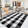 imageOLANLY Brown and Black Striped Rug 2 x 43quot 24quot x 51quot  Washable Cotton Doormat for Indoor Outdoor Use Layered Front Porch Rug for Entryway Kitchen PatioBlack and White Checkered
