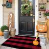 imageOLANLY Brown and Black Striped Rug 2 x 43quot 24quot x 51quot  Washable Cotton Doormat for Indoor Outdoor Use Layered Front Porch Rug for Entryway Kitchen PatioRed and Black Checkered