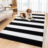 imageOLANLY Brown and Black Striped Rug 2 x 43quot 24quot x 51quot  Washable Cotton Doormat for Indoor Outdoor Use Layered Front Porch Rug for Entryway Kitchen PatioBlack and White Striped