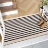 imageOLANLY Brown and Black Striped Rug 2 x 43quot 24quot x 51quot  Washable Cotton Doormat for Indoor Outdoor Use Layered Front Porch Rug for Entryway Kitchen PatioBeige and Black Striped