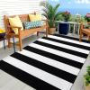 imageOLANLY Brown and Black Striped Rug 2 x 43quot 24quot x 51quot  Washable Cotton Doormat for Indoor Outdoor Use Layered Front Porch Rug for Entryway Kitchen PatioBlack and White Striped