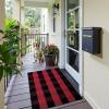 imageOLANLY Brown and Black Striped Rug 2 x 43quot 24quot x 51quot  Washable Cotton Doormat for Indoor Outdoor Use Layered Front Porch Rug for Entryway Kitchen PatioRed and Black Checkered