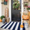 imageOLANLY Brown and Black Striped Rug 2 x 43quot 24quot x 51quot  Washable Cotton Doormat for Indoor Outdoor Use Layered Front Porch Rug for Entryway Kitchen PatioNavy and White Striped
