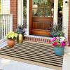 imageOLANLY Brown and Black Striped Rug 2 x 43quot 24quot x 51quot  Washable Cotton Doormat for Indoor Outdoor Use Layered Front Porch Rug for Entryway Kitchen PatioBrown and Black Striped
