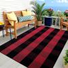 imageOLANLY Brown and Black Striped Rug 2 x 43quot 24quot x 51quot  Washable Cotton Doormat for Indoor Outdoor Use Layered Front Porch Rug for Entryway Kitchen PatioRed and Black Checkered