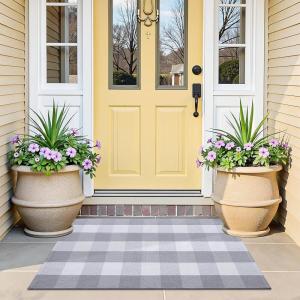 imageOLANLY Brown and Black Striped Rug 2 x 43quot 24quot x 51quot  Washable Cotton Doormat for Indoor Outdoor Use Layered Front Porch Rug for Entryway Kitchen PatioGrey and White Checkered