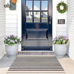 imageOLANLY Brown and Black Striped Rug 2 x 43quot 24quot x 51quot  Washable Cotton Doormat for Indoor Outdoor Use Layered Front Porch Rug for Entryway Kitchen PatioBeige and Black Striped