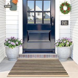 imageOLANLY Brown and Black Striped Rug 2 x 43quot 24quot x 51quot  Washable Cotton Doormat for Indoor Outdoor Use Layered Front Porch Rug for Entryway Kitchen PatioBrown and Black Striped