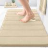 imageOLANLY Striped Memory Foam Bath Mat 30x20 Super Soft Absorbent Bathroom Rugs Quick Dry Machine Washable Shower Floor Rugs Bathmat Carpet Bathroom Home Decor Accessories Beige