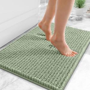 imageOLANLY Thick Bathroom Rugs 30x20 Extra Soft Absorbent Chenille Bath Rugs Rubber Backing Machine Wash Dry Bath Mats for Bathroom Floor Tub and Shower Home Decor Accessories GreySage Green