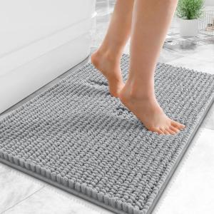 imageOLANLY Thick Bathroom Rugs 30x20 Extra Soft Absorbent Chenille Bath Rugs Rubber Backing Machine Wash Dry Bath Mats for Bathroom Floor Tub and Shower Home Decor Accessories GreyLight Grey