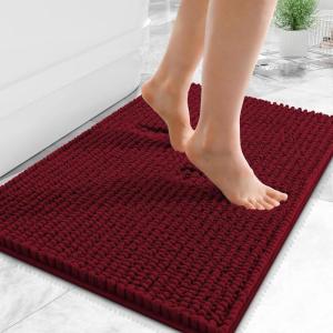 imageOLANLY Thick Bathroom Rugs 30x20 Extra Soft Absorbent Chenille Bath Rugs Rubber Backing Machine Wash Dry Bath Mats for Bathroom Floor Tub and Shower Home Decor Accessories GreyBurgundy