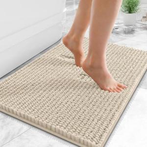 imageOLANLY Thick Bathroom Rugs 30x20 Extra Soft Absorbent Chenille Bath Rugs Rubber Backing Machine Wash Dry Bath Mats for Bathroom Floor Tub and Shower Home Decor Accessories GreySand