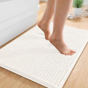 imageOLANLY Thick Bathroom Rugs 30x20 Extra Soft Absorbent Chenille Bath Rugs Rubber Backing Machine Wash Dry Bath Mats for Bathroom Floor Tub and Shower Home Decor Accessories GreyIvory