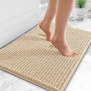 imageOLANLY Thick Bathroom Rugs 30x20 Extra Soft Absorbent Chenille Bath Rugs Rubber Backing Machine Wash Dry Bath Mats for Bathroom Floor Tub and Shower Home Decor Accessories GreyBeige