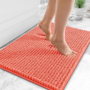 imageOLANLY Thick Bathroom Rugs 30x20 Extra Soft Absorbent Chenille Bath Rugs Rubber Backing Machine Wash Dry Bath Mats for Bathroom Floor Tub and Shower Home Decor Accessories GreyCoral