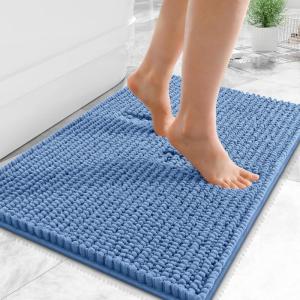 imageOLANLY Thick Bathroom Rugs 30x20 Extra Soft Absorbent Chenille Bath Rugs Rubber Backing Machine Wash Dry Bath Mats for Bathroom Floor Tub and Shower Home Decor Accessories GreyCornflower Blue