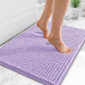imageOLANLY Thick Bathroom Rugs 30x20 Extra Soft Absorbent Chenille Bath Rugs Rubber Backing Machine Wash Dry Bath Mats for Bathroom Floor Tub and Shower Home Decor Accessories GreyLavender