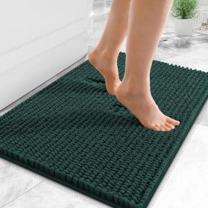 imageOLANLY Thick Bathroom Rugs 30x20 Extra Soft Absorbent Chenille Bath Rugs Rubber Backing Machine Wash Dry Bath Mats for Bathroom Floor Tub and Shower Home Decor Accessories GreyBlackish Green