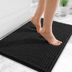 imageOLANLY Thick Bathroom Rugs 30x20 Extra Soft Absorbent Chenille Bath Rugs Rubber Backing Machine Wash Dry Bath Mats for Bathroom Floor Tub and Shower Home Decor Accessories GreyBlack