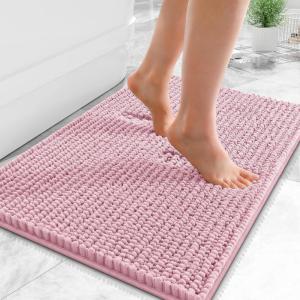 imageOLANLY Thick Bathroom Rugs 30x20 Extra Soft Absorbent Chenille Bath Rugs Rubber Backing Machine Wash Dry Bath Mats for Bathroom Floor Tub and Shower Home Decor Accessories GreyDusty Rose