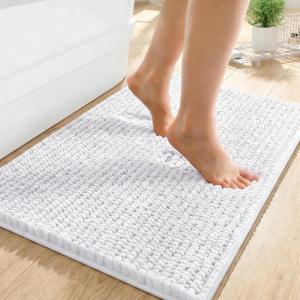 imageOLANLY Thick Bathroom Rugs 30x20 Extra Soft Absorbent Chenille Bath Rugs Rubber Backing Machine Wash Dry Bath Mats for Bathroom Floor Tub and Shower Home Decor Accessories GreyWhite
