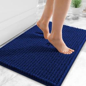imageOLANLY Thick Bathroom Rugs 30x20 Extra Soft Absorbent Chenille Bath Rugs Rubber Backing Machine Wash Dry Bath Mats for Bathroom Floor Tub and Shower Home Decor Accessories GreyNavy